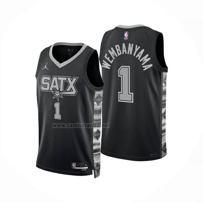 Camiseta San Antonio Spurs Victor Wembanyama NO 1 Statement 2024-25 Negro